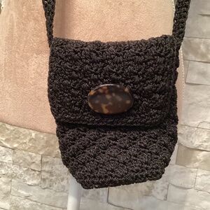 Vintage Christian Livingston Crocheted Mini Crossbody with Faux Tortoise Accents